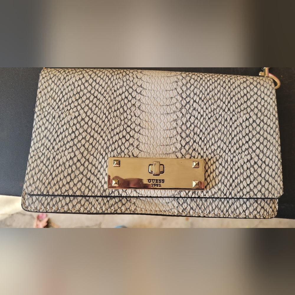 GUESS Snakeskin Clutch - Black and Cream